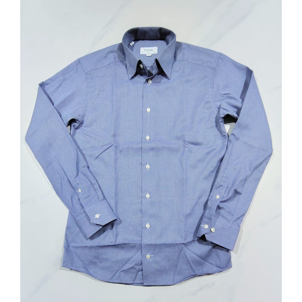 Eton Slim Fit Dress Shirt Men 40 15.75 Blue Signature Twill Cotton EUC - Picture 1 of 13